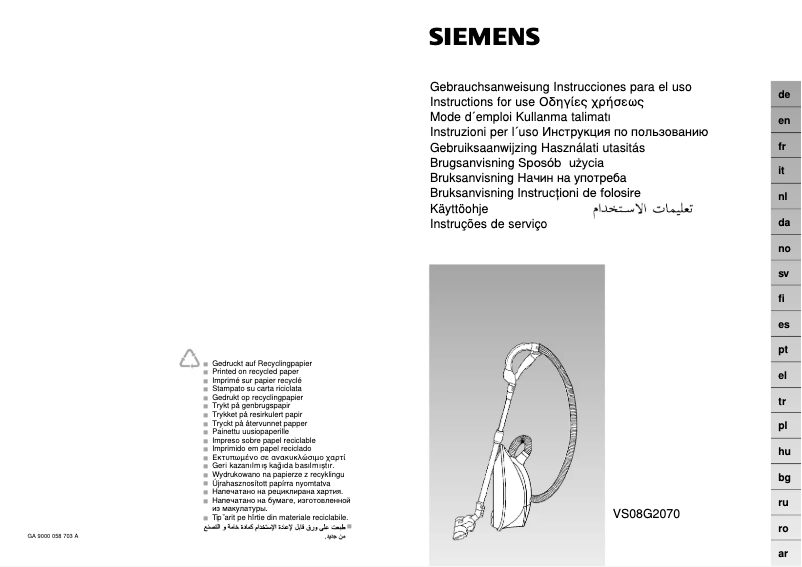 Página 1 del manual Manual de usuario Siemens VS08G2070
