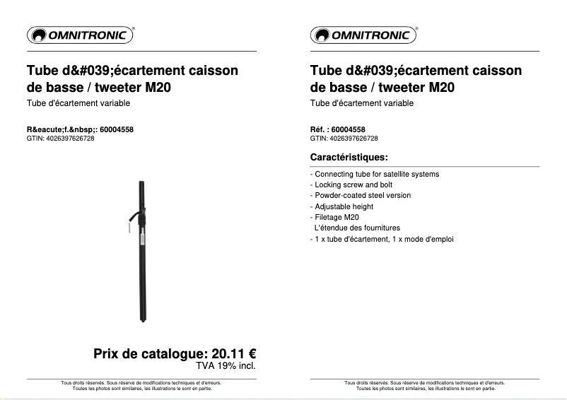 Page n°1 - Fiche technique Omnitronic M20