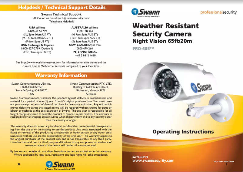 Page n°1 - Manuel utilisateur Swann PRO-605