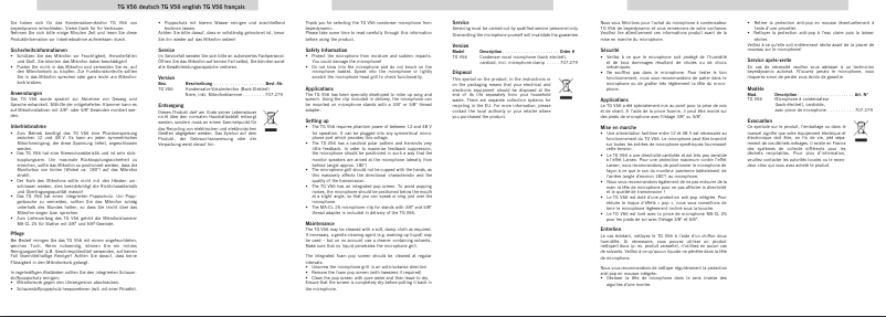 Page n°1 - Manuel utilisateur Beyerdynamic TG V56