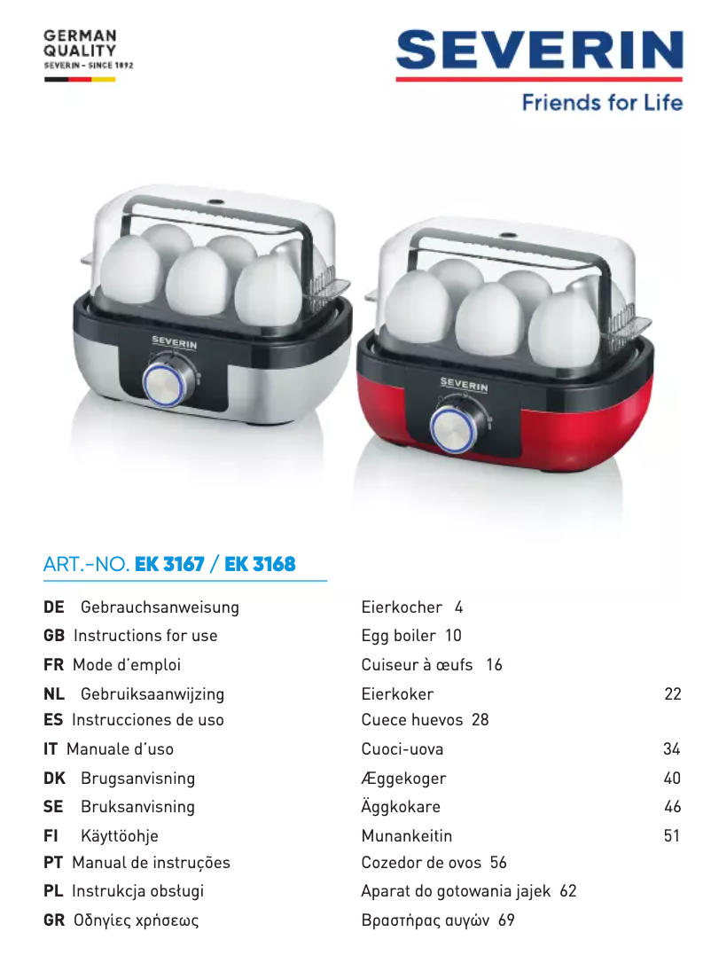 Page n°1 - Fiche technique Severin EK 3168