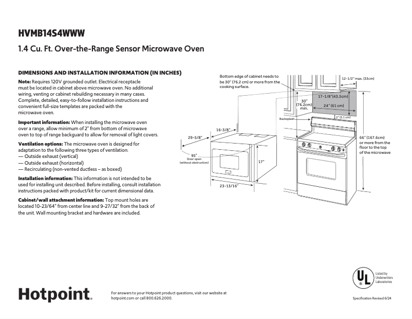 Page n°1 - Fiche technique Hotpoint HVMB14S4WWW