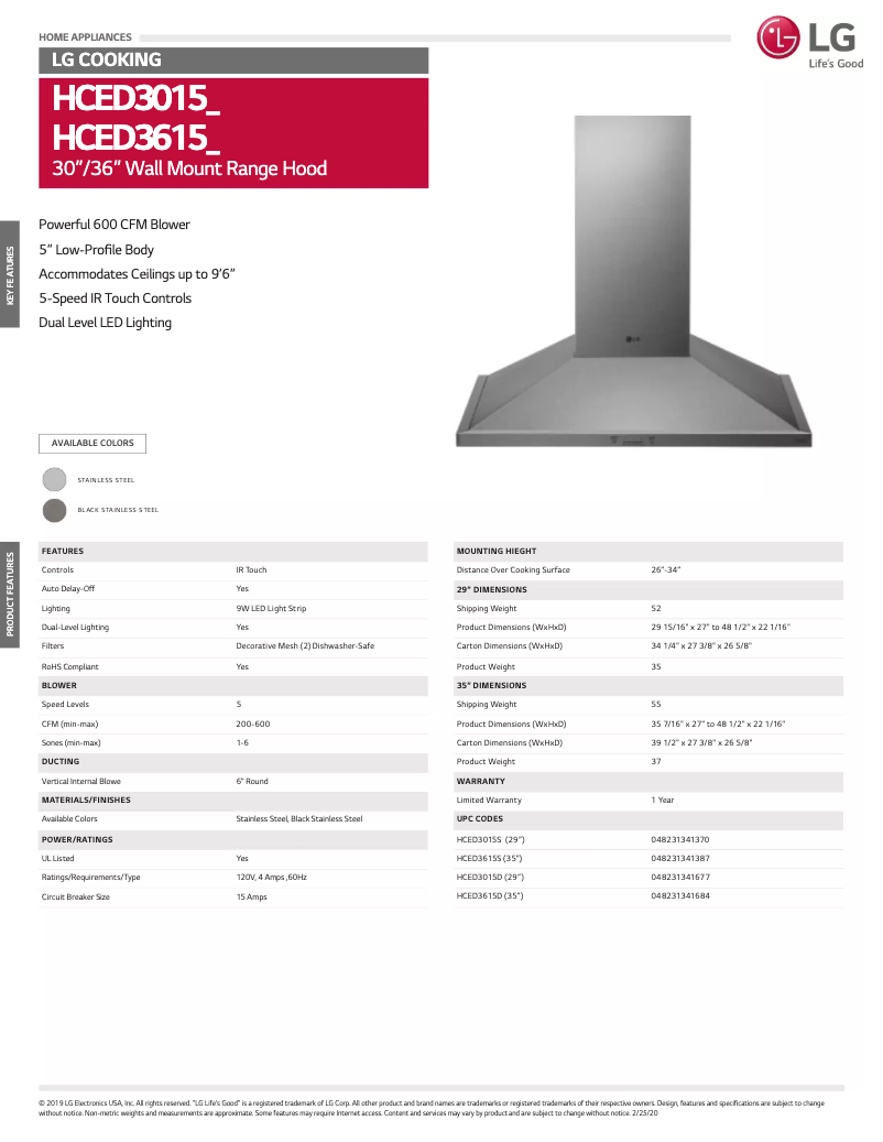 Page 1 de la notice Fiche technique LG HCED3015S