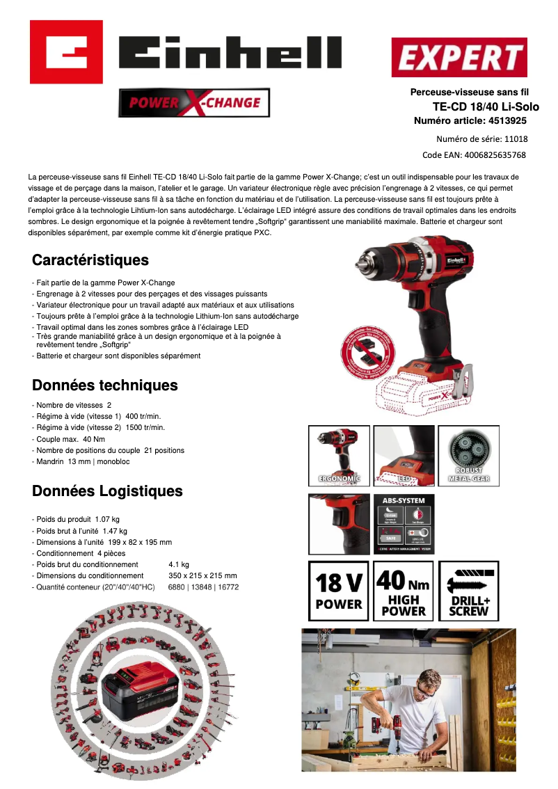 Image de la première page du manuel de l'appareil TE-CD 18/40 Li