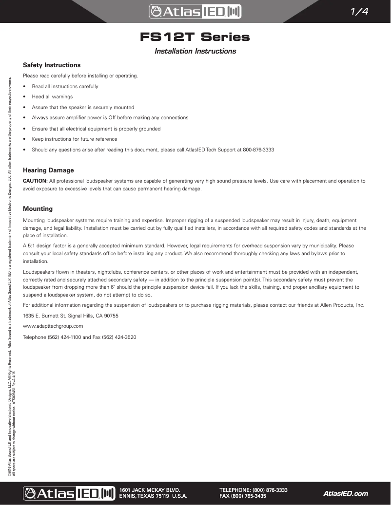 Página 1 del manual Manual de usuario Atlas FS12T-94