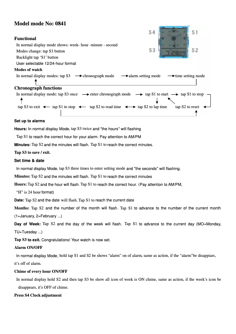 Page 1 de la notice Manuel utilisateur Skmei 0841DG1