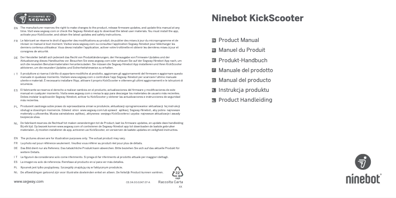 Page 1 de la notice Manuel utilisateur Segway Ninebot KickScooters F25I