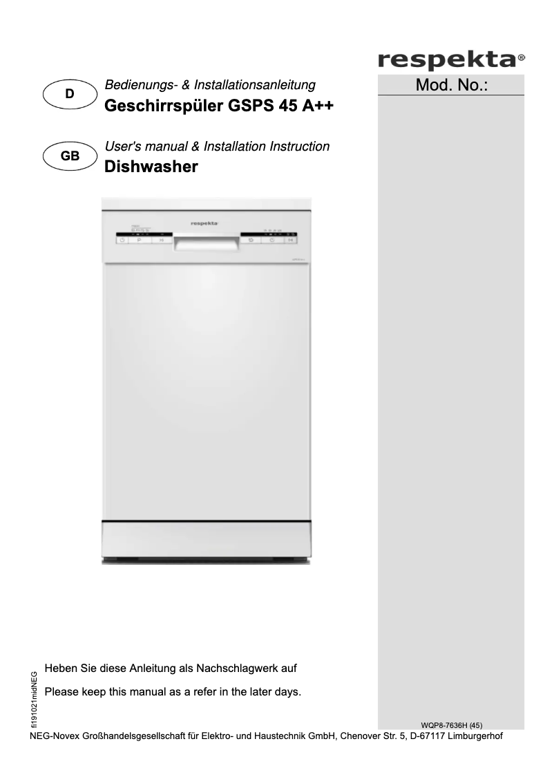 Image de la première page du manuel de l'appareil GSPS45A++