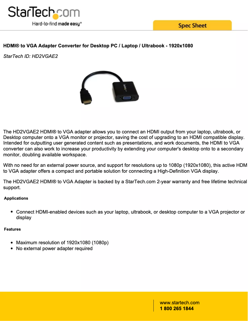 Página 1 del manual Manual de instrucciones StarTech.com HD2VGAE2