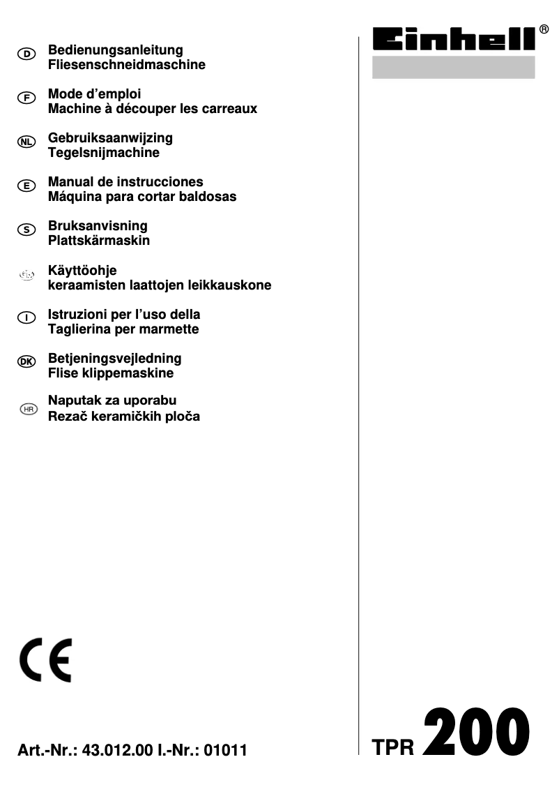 Page 1 de la notice Manuel utilisateur Einhell TPR 200