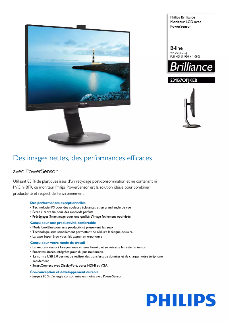 Page n°1 - Fiche technique Philips Brilliance 231B7QPJKEB