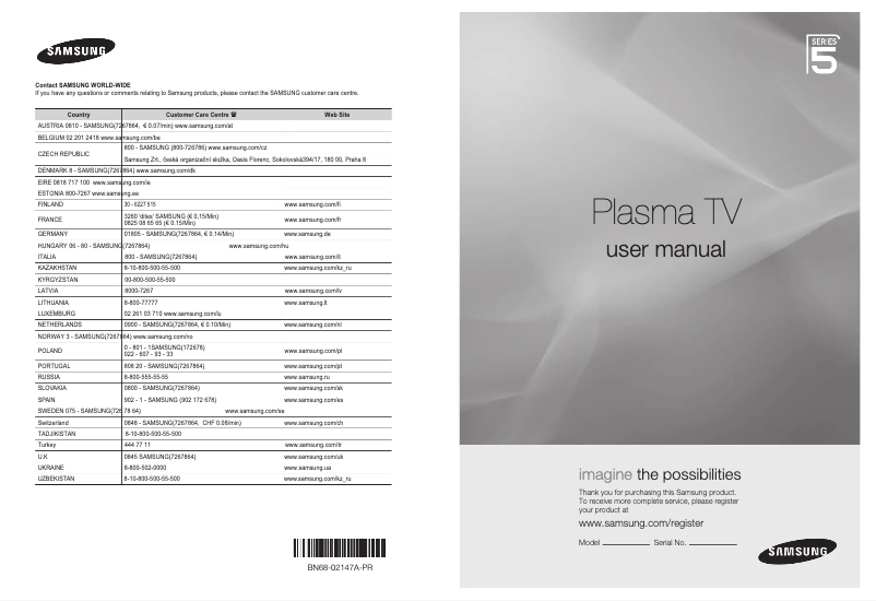 Page 1 de la notice Manuel utilisateur Samsung PS50B579T6S