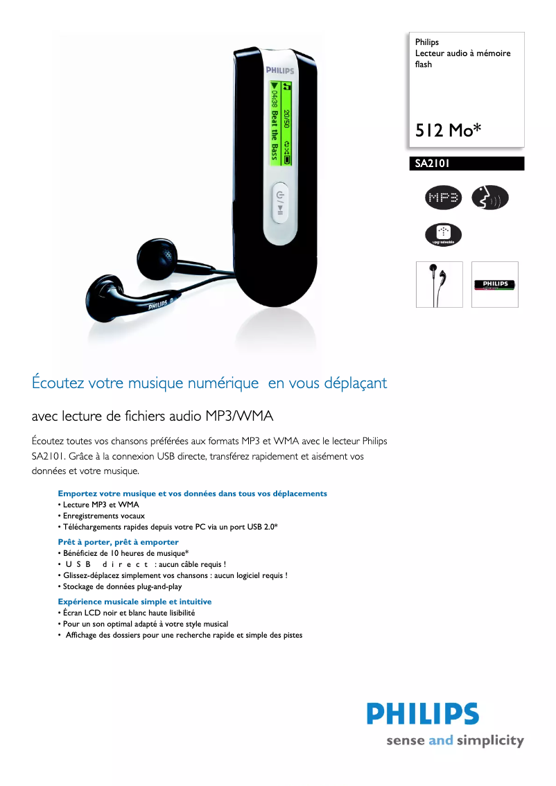 Page n°1 - Fiche technique Philips SA2101