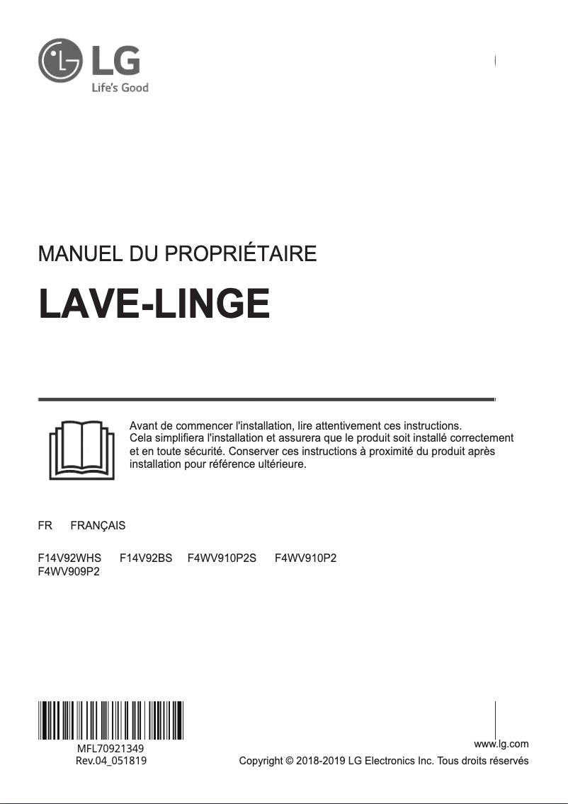 Page 1 de la notice Manuel utilisateur LG V9W900