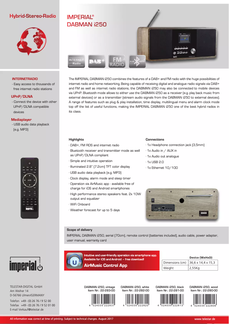 Page 1 de la notice Fiche technique Imperial DABMAN i250