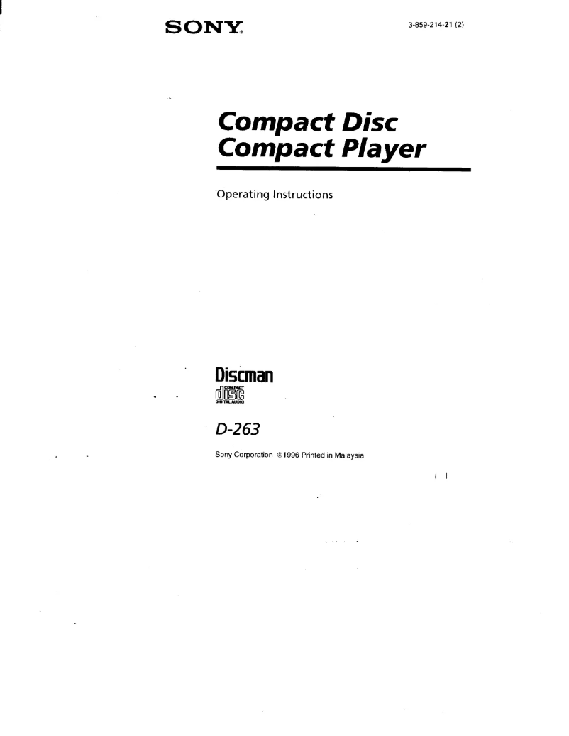 Page 1 de la notice Manuel utilisateur Sony Discman D-263