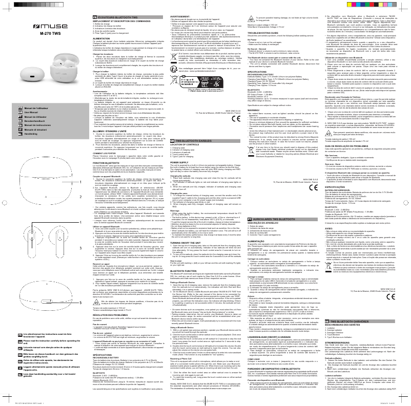 Page 1 de la notice Manuel utilisateur Muse M-270 TWS