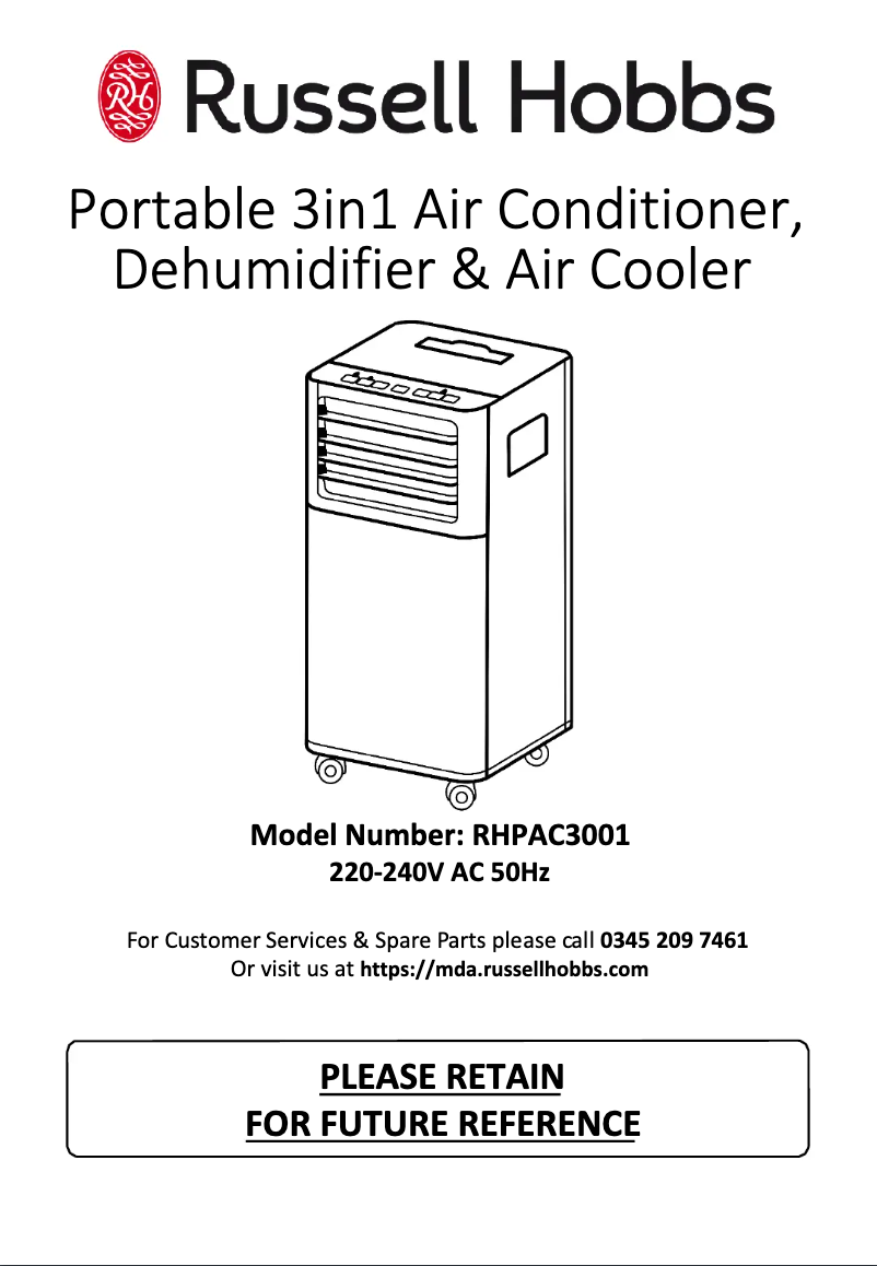 Page 1 de la notice Manuel utilisateur Russell Hobbs RHPAC3001