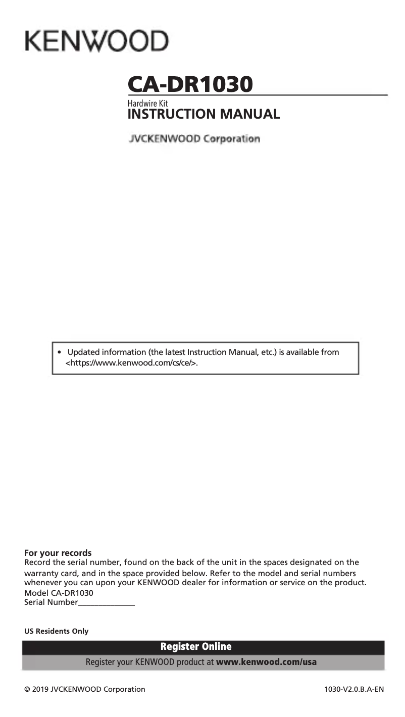 Page n°1 - Manuel utilisateur Kenwood CA-DR1030