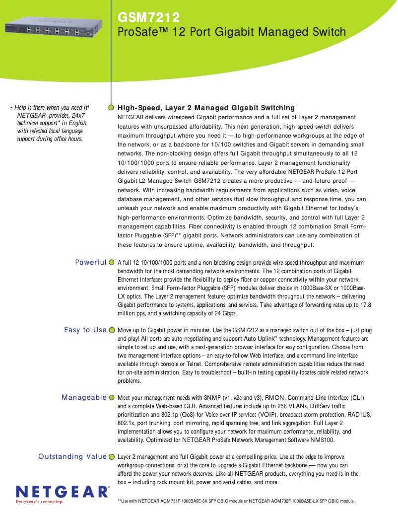 Page n°1 - Fiche technique Netgear GSM7212