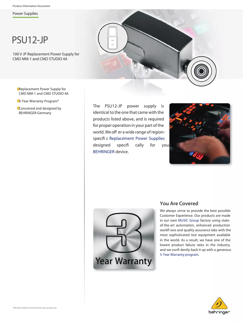 Page 1 de la notice Manuel utilisateur Behringer PSU12-JP