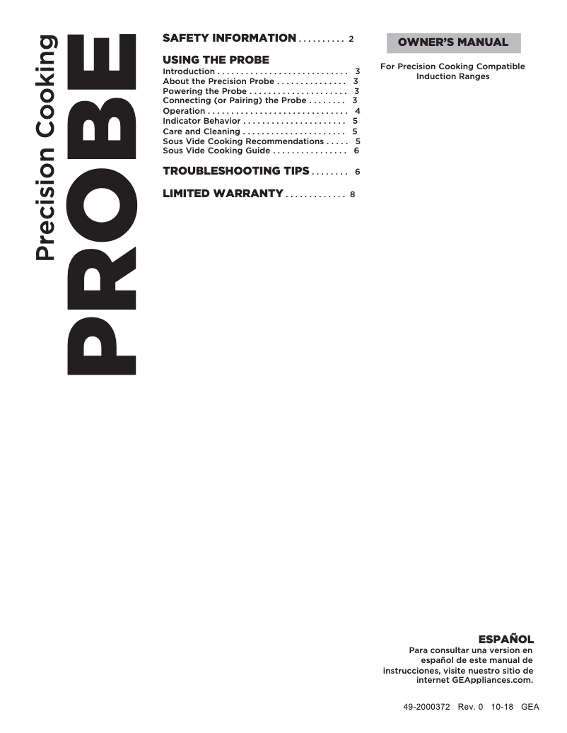 Page 1 de la notice Manuel utilisateur GE JXPROBE1