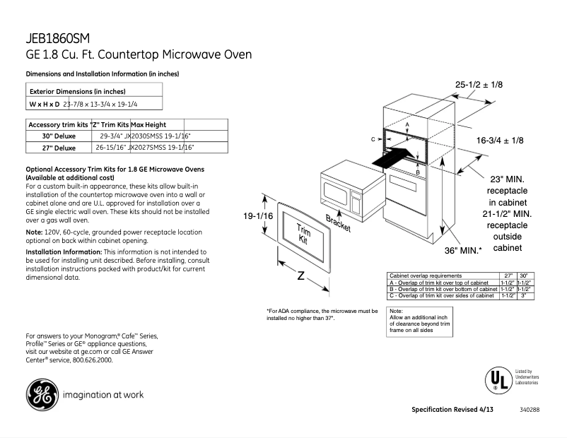 Page 1 de la notice Fiche technique GE JEB1860SMSS
