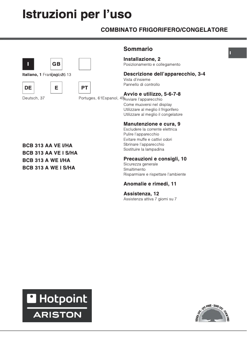 Page 1 de la notice Manuel utilisateur Hotpoint BCB 313 AA VE I S/HA
