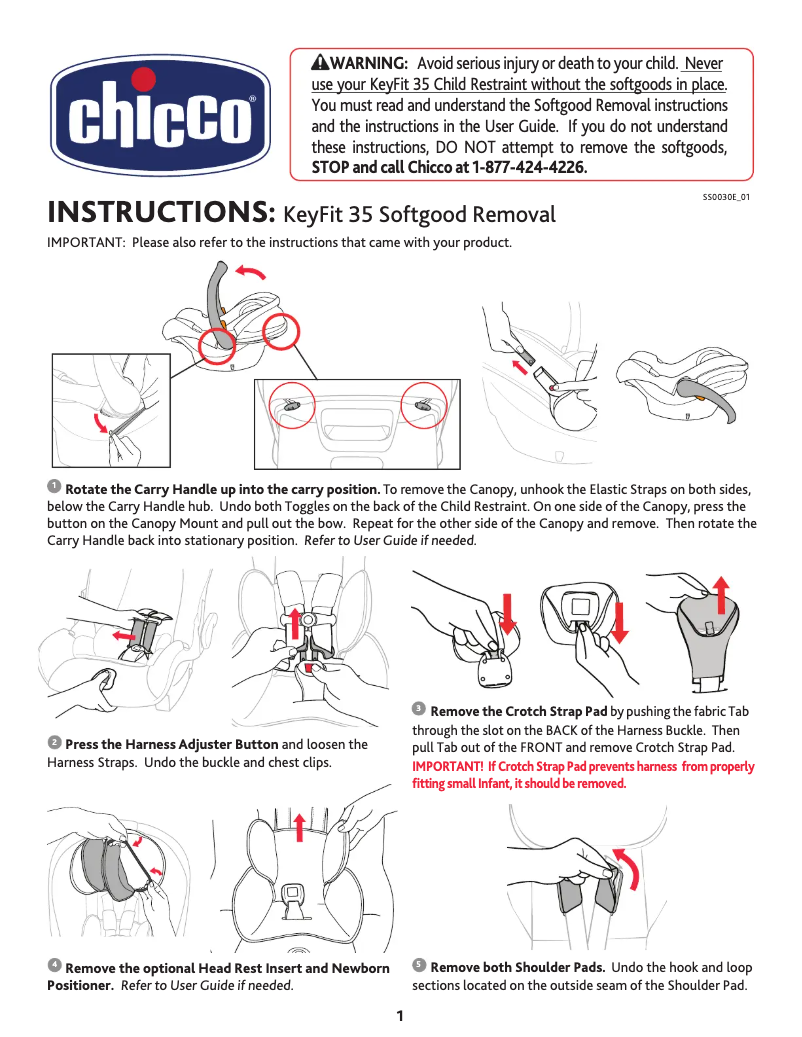 Page 1 de la notice Manuel utilisateur Chicco KeyFit 35 SoftGoods Removal
