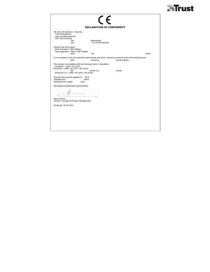 Page 1 de la notice Manuel utilisateur Trust Mauro