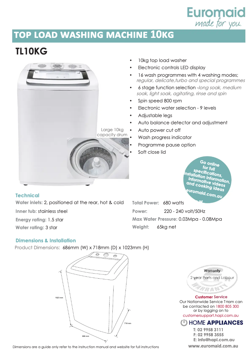 Page n°1 - Fiche technique Euromaid TL10KG