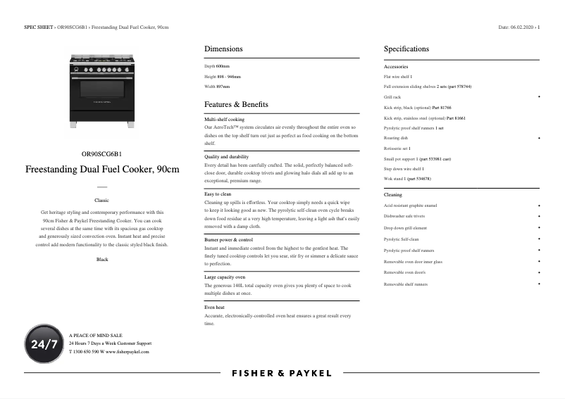 Page n°1 - Fiche technique Fisher & Paykel OR90SCG6B1