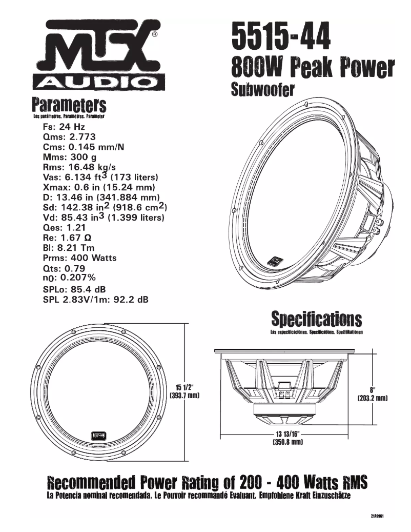 Page 1 de la notice Manuel utilisateur MTX Audio 5515-44