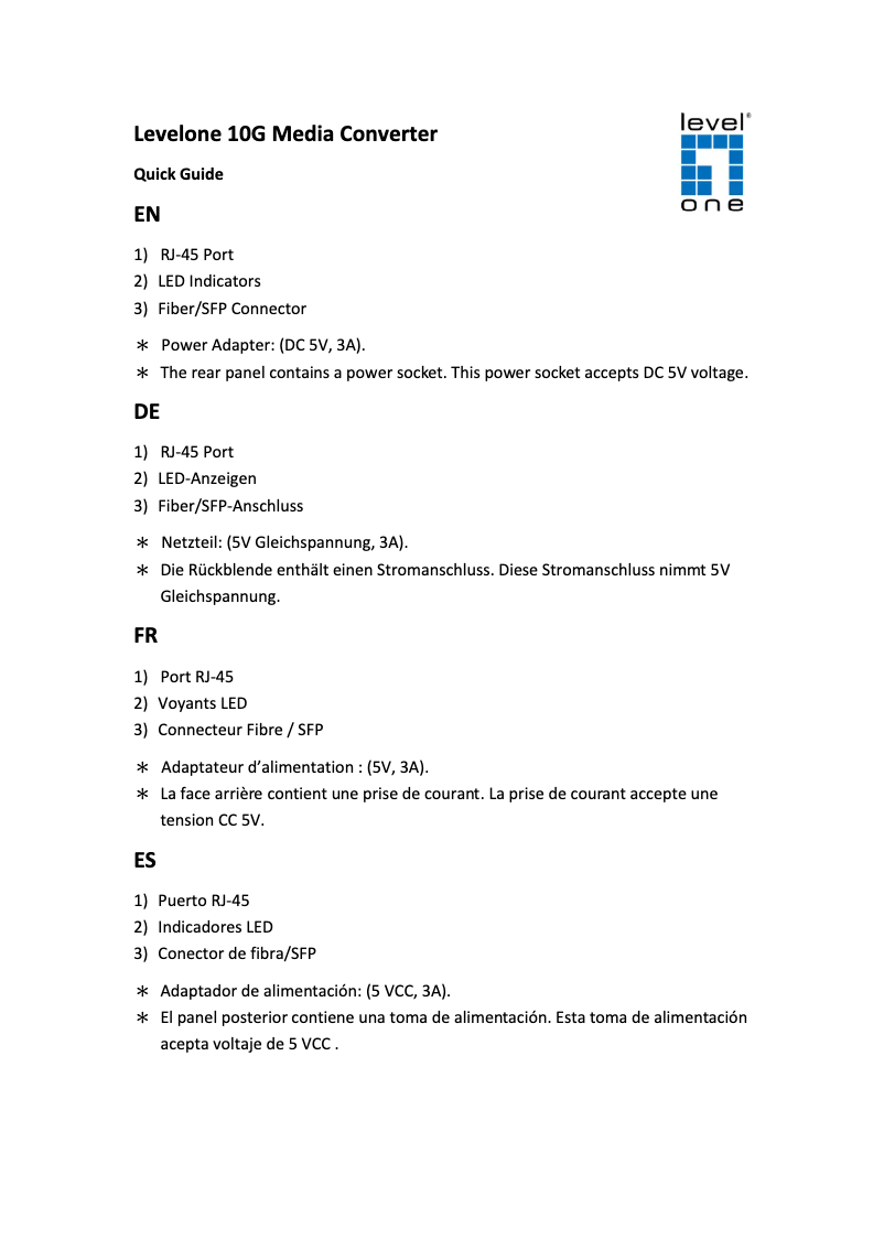 Page n°1 - Manuel utilisateur LevelOne GVT-0500
