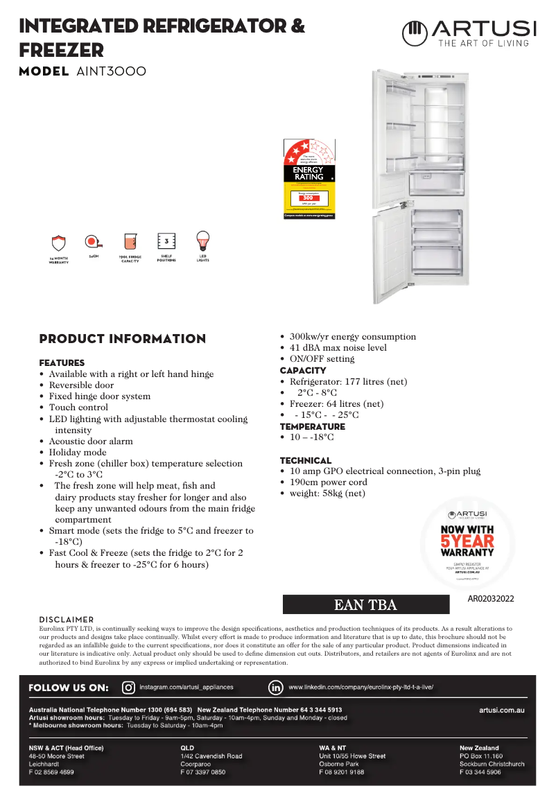 Page 1 de la notice Fiche technique Artusi AINT3000