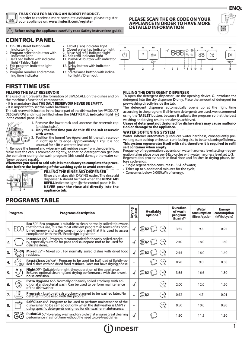Page 1 de la notice Manuel utilisateur Indesit D2F HD624 A