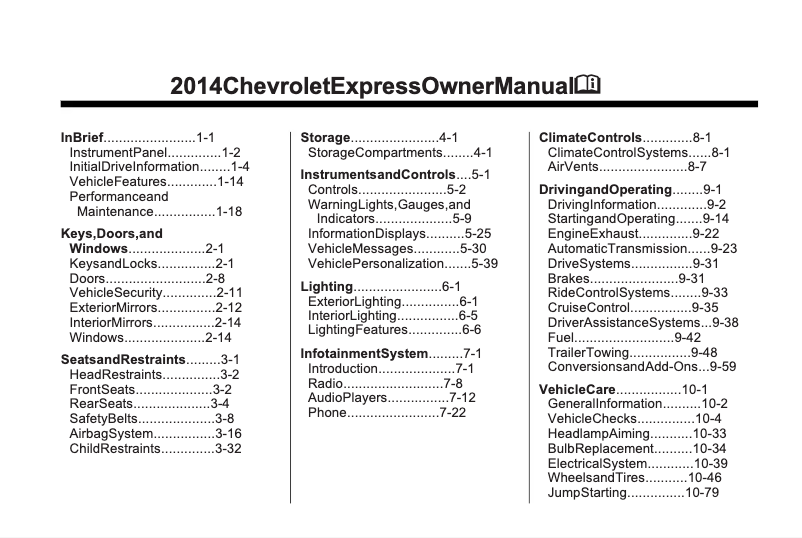 Page 1 de la notice Manuel utilisateur Chevrolet Express Passenger (2014)