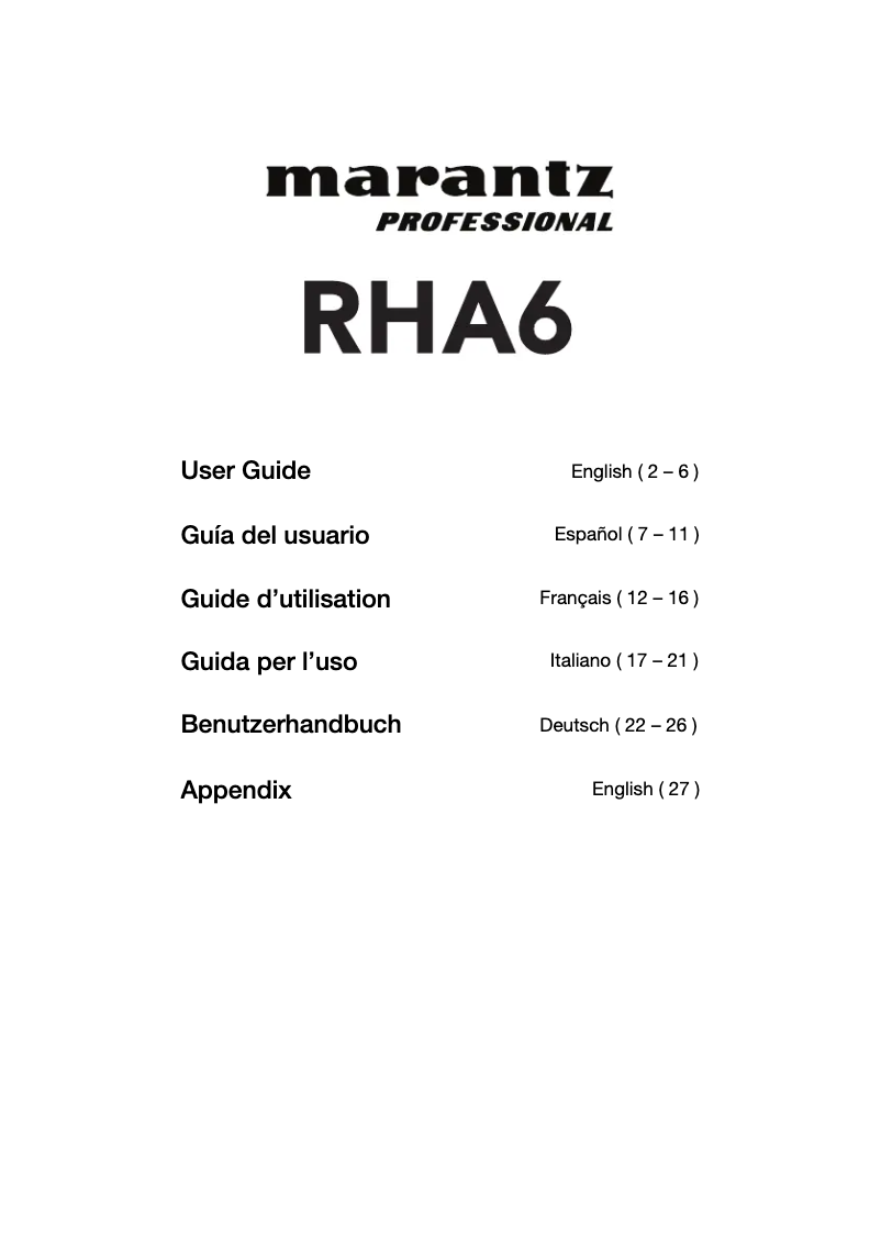 Page n°1 - Manuel utilisateur Marantz RHA6