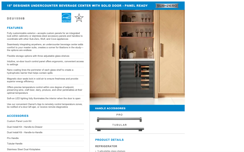 Page n°1 - Manuel utilisateur Sub-Zero DEU1550B