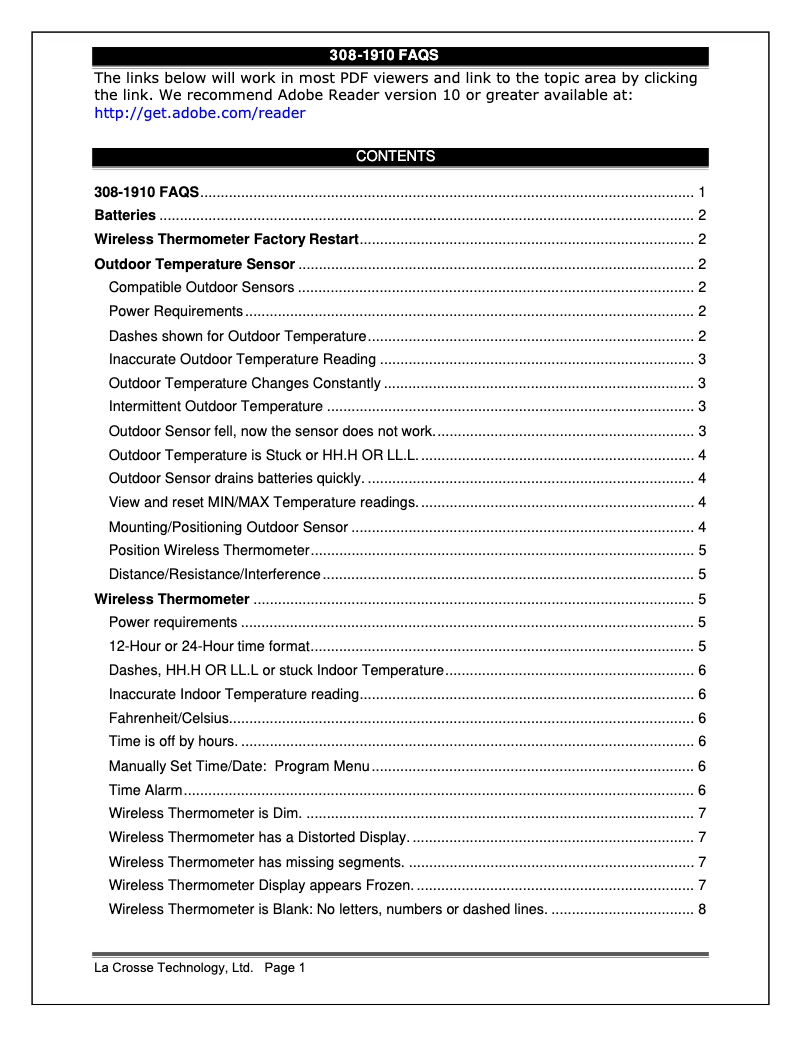 Page n°1 - FAQ La Crosse Technology 308-1910