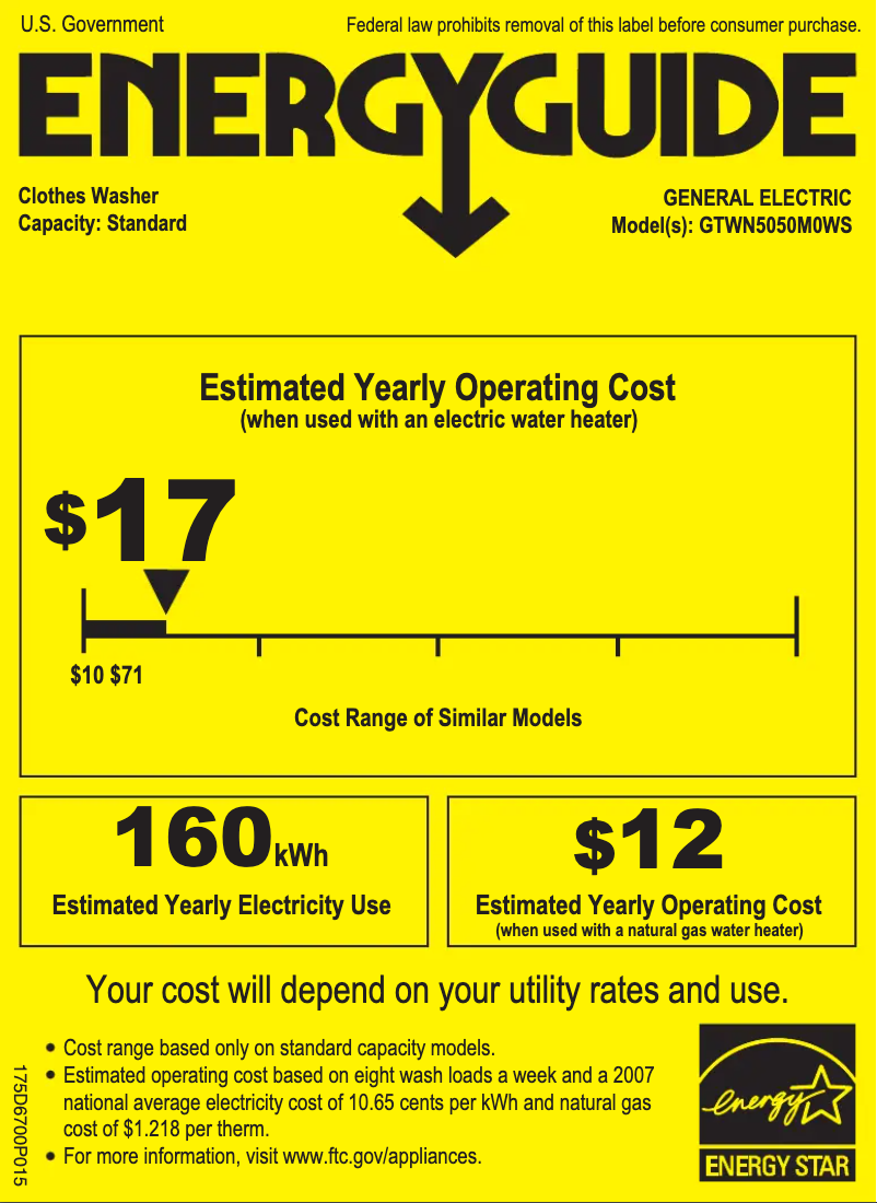 Page n°1 - Label énergétique GE GTWN5050MWS