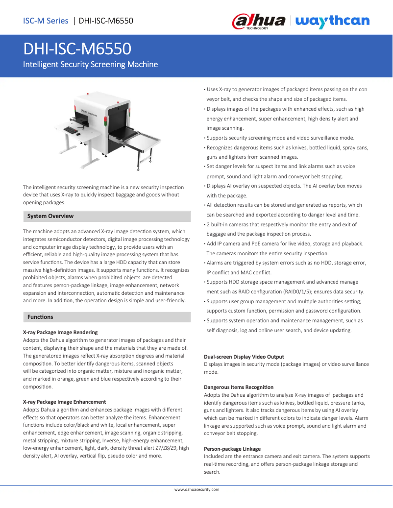 Page 1 de la notice Fiche technique Dahua Technology ISC-M6550