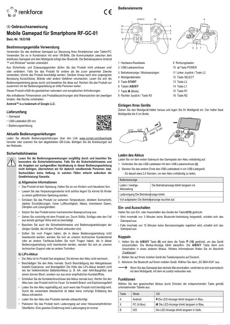 Page 1 de la notice Manuel utilisateur Renkforce RF-GC-01