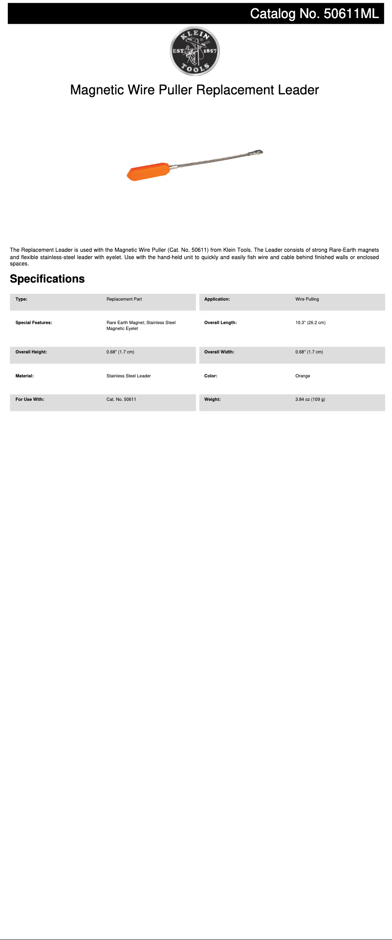 Page n°1 - Fiche technique Klein Tools 50611