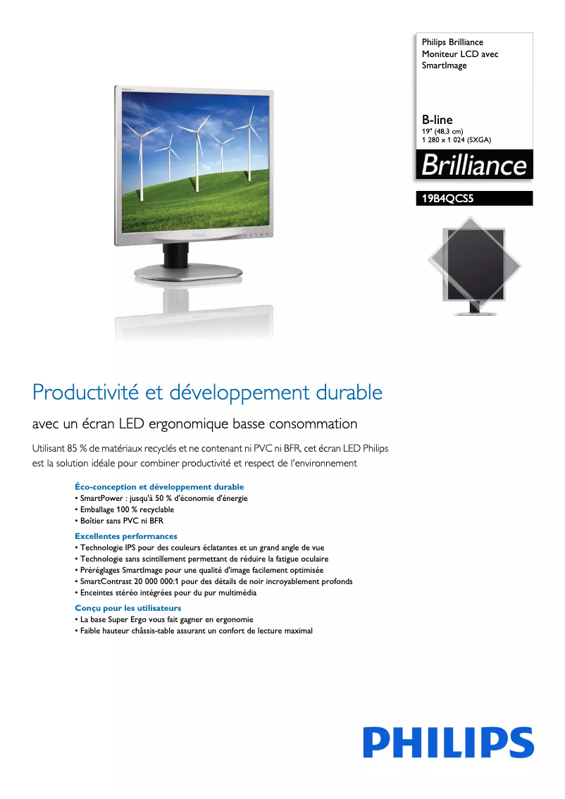 Page n°1 - Fiche technique Philips Brilliance 19B4QCS5