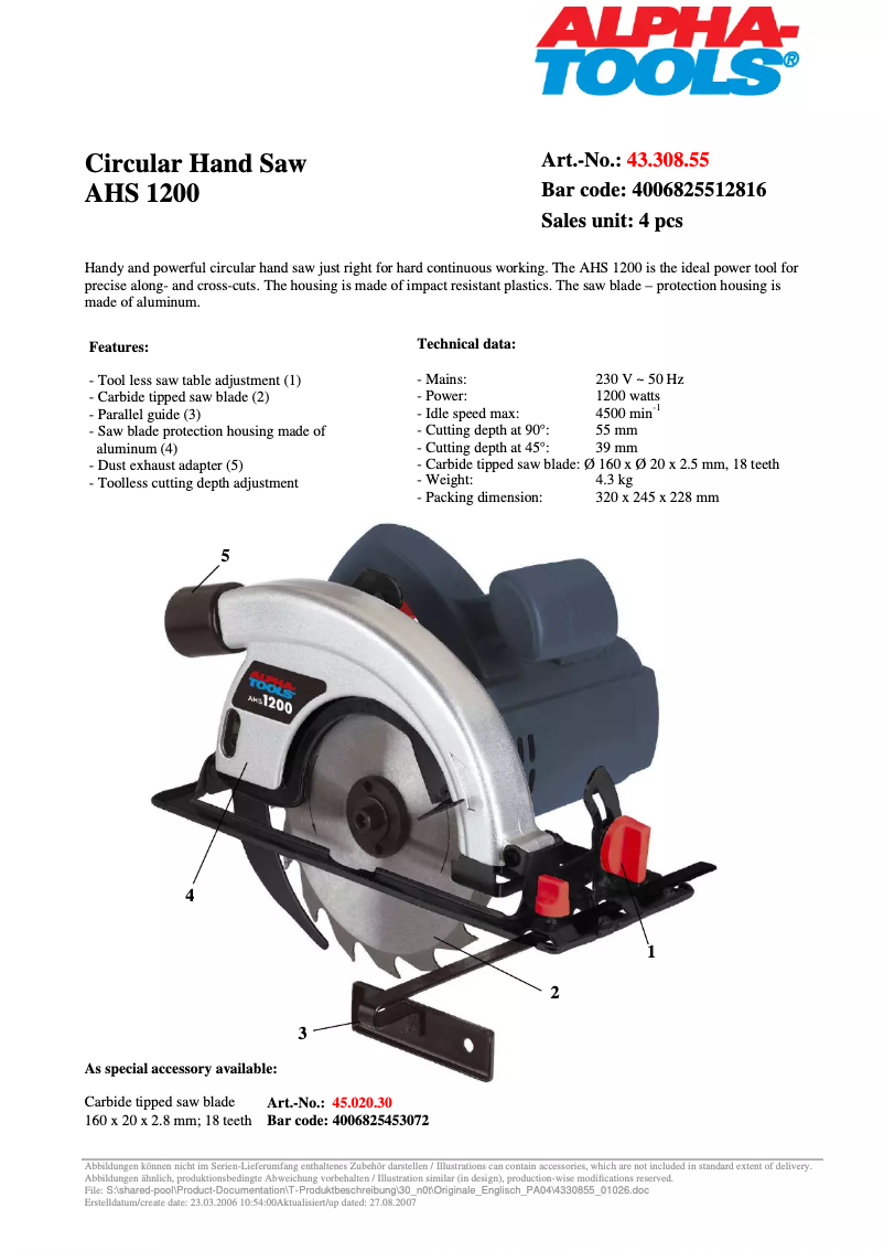 Image de la première page du manuel de l'appareil AHS 1200