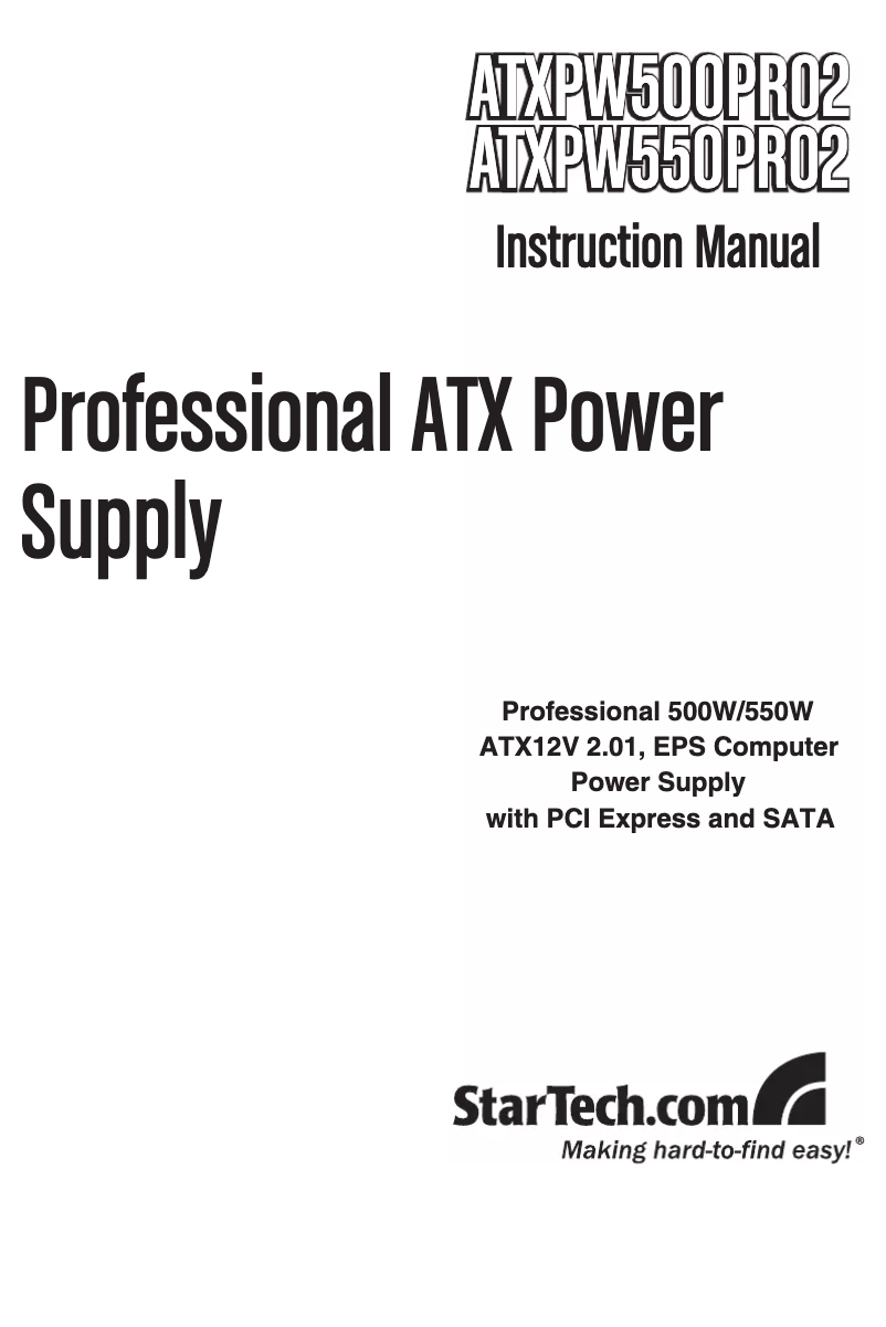 Page 1 de la notice Manuel utilisateur StarTech.com Professional ATXPW500PRO2