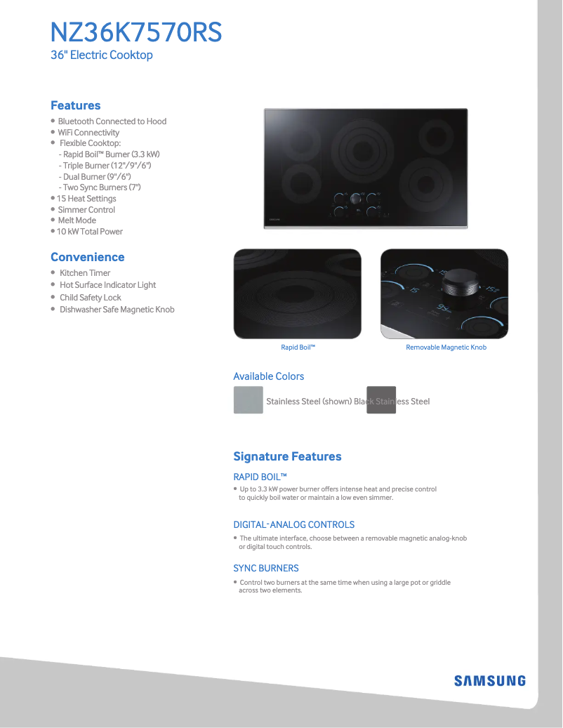Page 1 de la notice Informations de garantie Samsung NZ36K7570RG