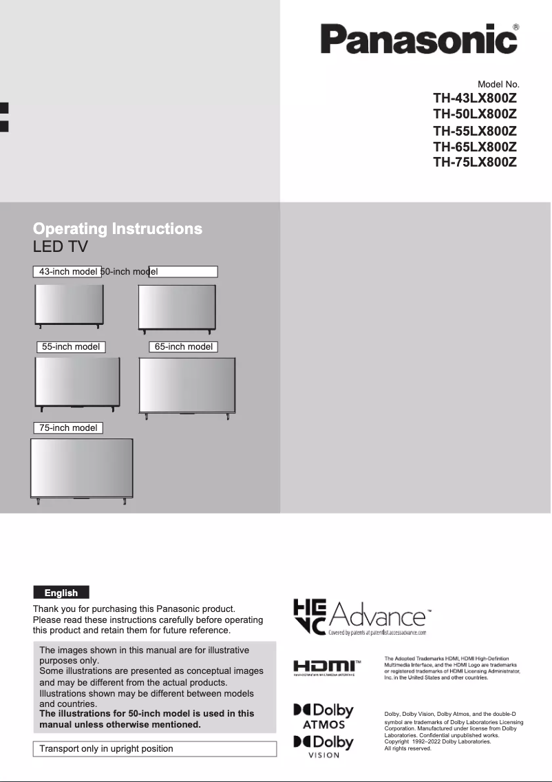 Page 1 de la notice Manuel utilisateur Panasonic TH-55LX800Z