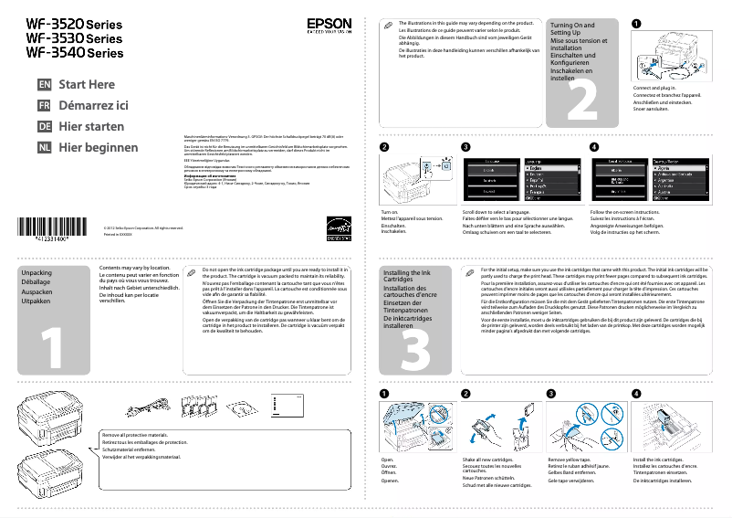 Page 1 de la notice Guide d'installation Epson WorkForce WF-3530DTWF